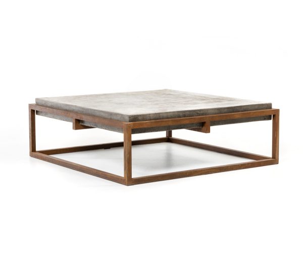42" Dark Gray And Rust Concrete And Iron Square Coffee Table - Image 3