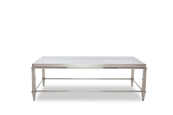 55" Clear and Silver Glass And Steel Coffee Table - Image 3