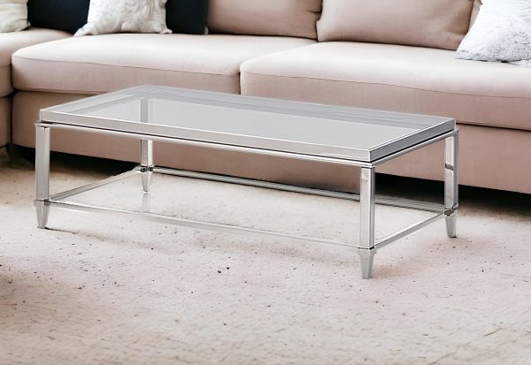 55" Clear and Silver Glass And Steel Coffee Table - Image 2