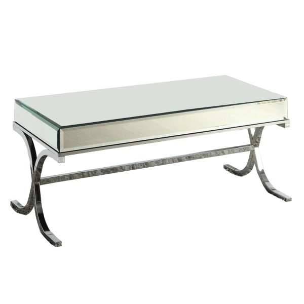 42" Clear and Silver Mirrored Glass And Iron Sled Coffee Table - Image 3