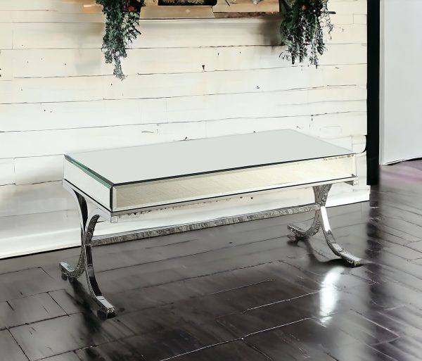 42" Clear and Silver Mirrored Glass And Iron Sled Coffee Table - Image 2