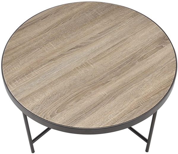 32" Brown and Black Wood And Iron Round Coffee Table - Image 3