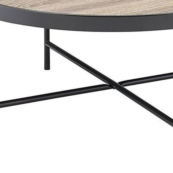 32" Brown And Black Iron Round Coffee Table - Image 4