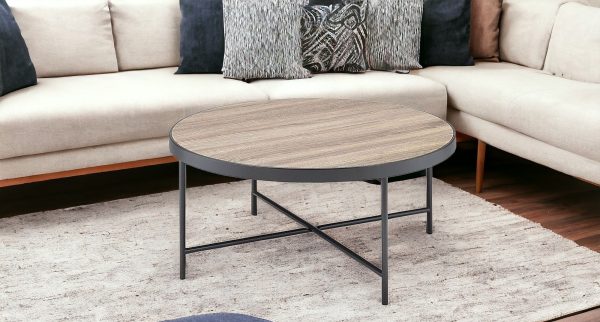 32" Brown And Black Iron Round Coffee Table - Image 2