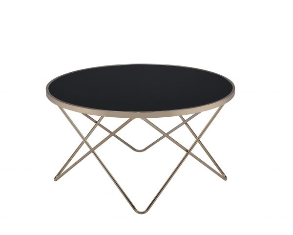 34" Black And Gold Glass And Iron Round Coffee Table - Image 3