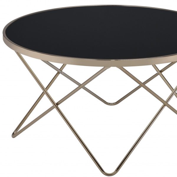 34" Black And Gold Glass And Iron Round Coffee Table - Image 4