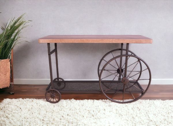 49" Brown Solid Wood And Iron Coffee Table With Shelf - Image 2