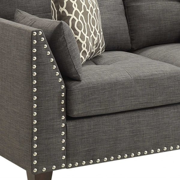 58" Light Gray And Dark Brown Loveseat and Toss Pillows - Image 3