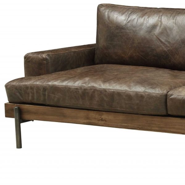95" Chocolate Top Grain Leather Sofa With Black Legs - Image 3
