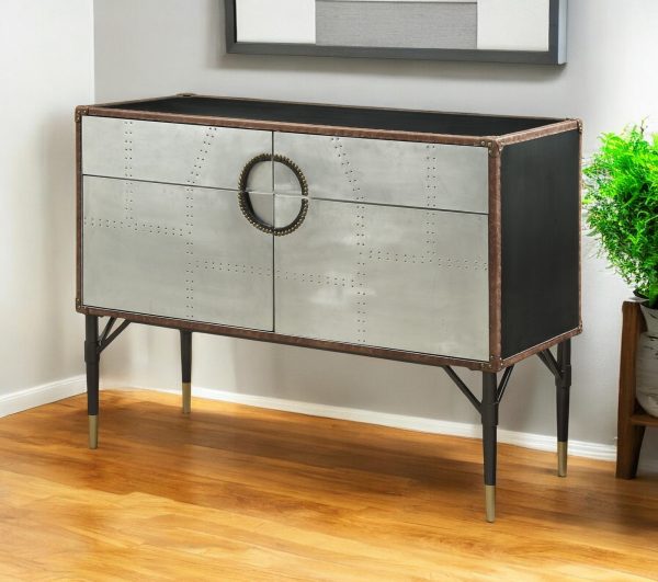 52" Brown Leather Console Table - Image 2