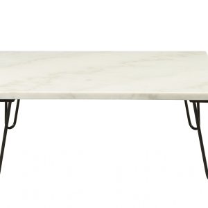 40" White And Black Genuine Marble And Metal Square Coffee Table