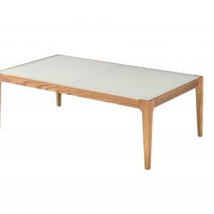 43" Off White And Natural Frosted Glass And Solid Wood Coffee Table