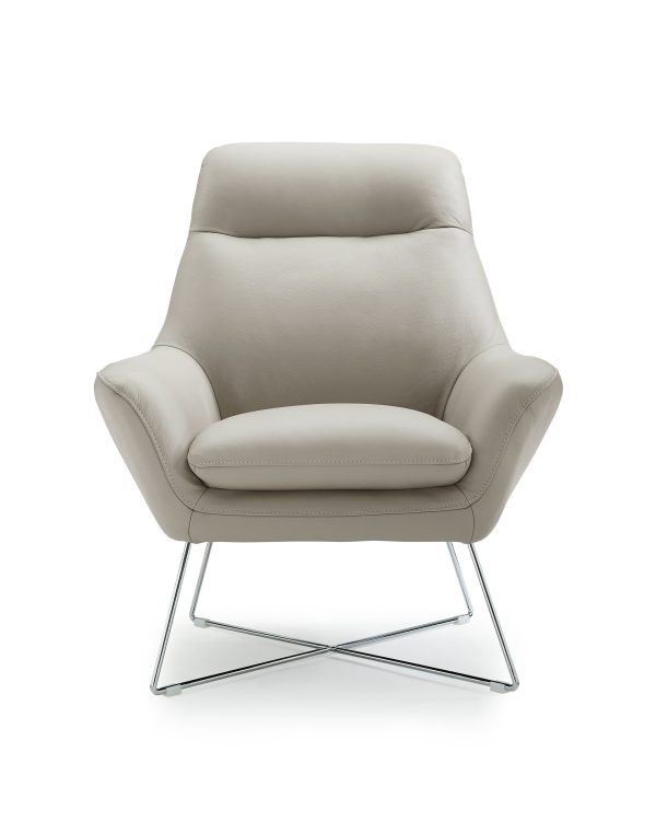 33" Light Gray and Silver Italian Leather Tufted Arm Chair - Image 3