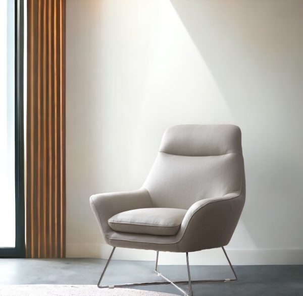 33" Light Gray and Silver Italian Leather Tufted Arm Chair - Image 2