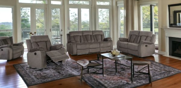 Three Piece Indoor Brown Microsuede Six Person Seating Set - Image 2