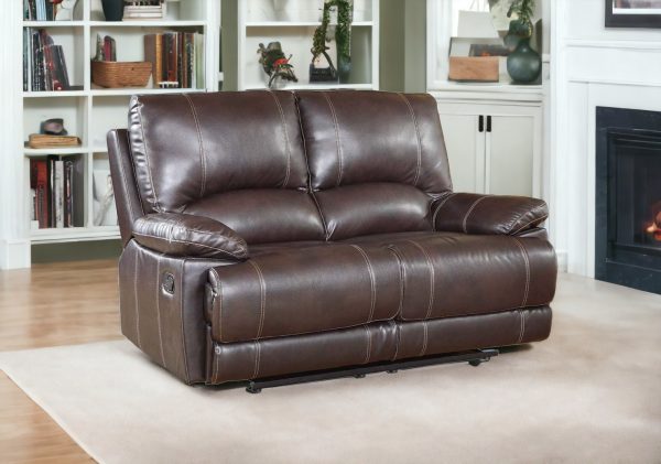 65" Brown Faux Leather Manual Reclining Love Seat - Image 2