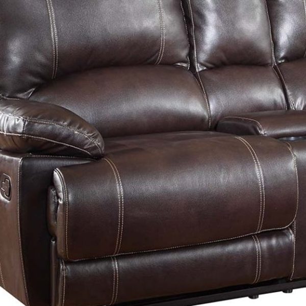 76" Brown Faux Leather Manual Reclining Love Seat With Storage - Image 3