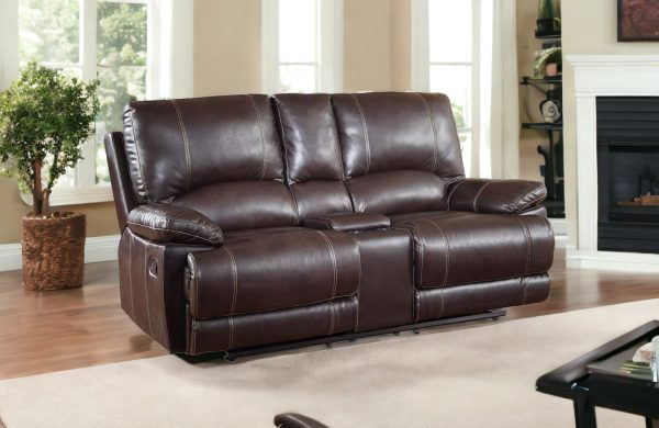 76" Brown Faux Leather Manual Reclining Love Seat With Storage - Image 2