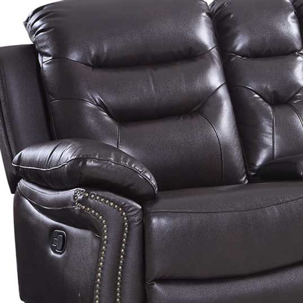75" Brown Faux Leather Manual Reclining Love Seat With Storage - Image 3