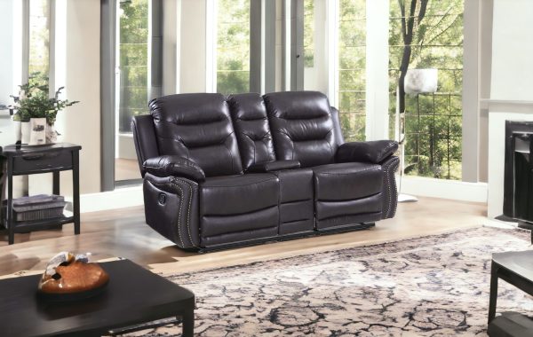 75" Brown Faux Leather Manual Reclining Love Seat With Storage - Image 2