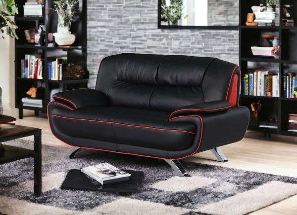 64" Black And Silver Faux Leather Loveseat - Image 2