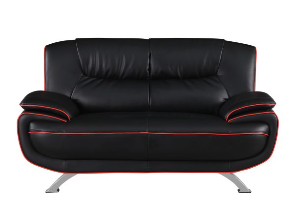 64" Black And Silver Faux Leather Loveseat - Image 3