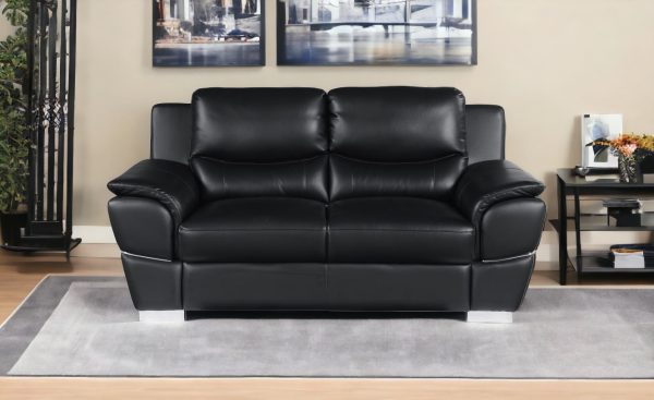 69" Black And Silver Faux Leather Love Seat - Image 2