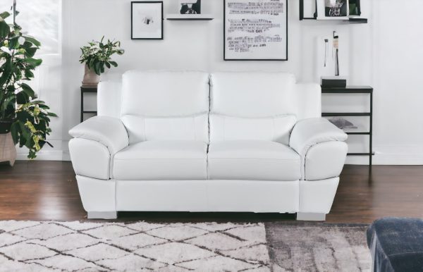 69" White And Silver Faux Leather Love Seat - Image 2