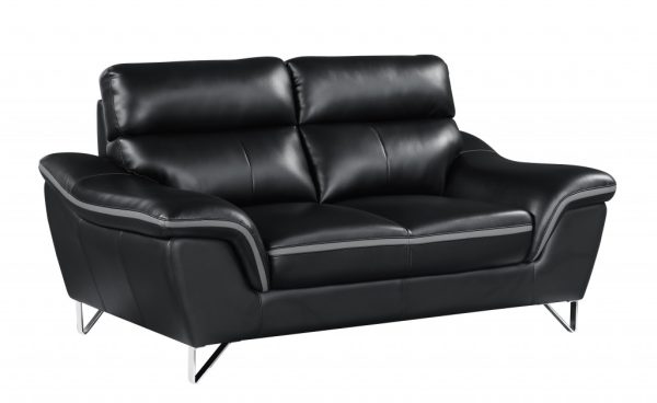 69" Black And Silver Faux Leather Love Seat - Image 3