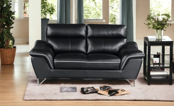 69" Black And Silver Faux Leather Love Seat - Image 2