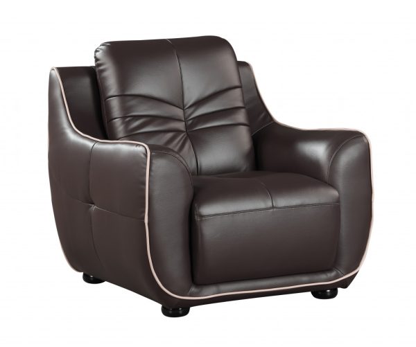 Leather Match Solid Color Flared Arms Club Chair Brown Legs - Image 3