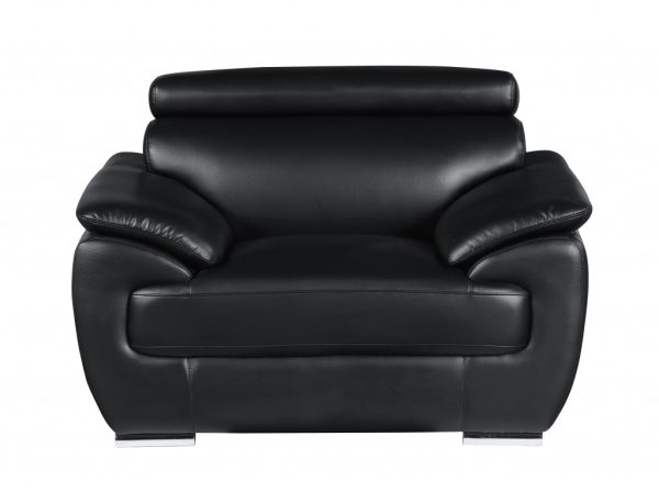 Three Piece Indoor Black Genuine Leather Six Person Seating Set - Image 3