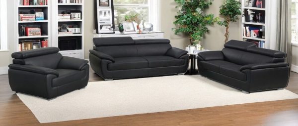 Three Piece Indoor Black Genuine Leather Six Person Seating Set - Image 2