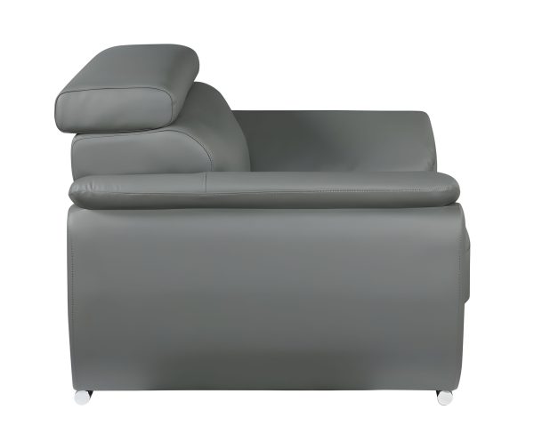 86" Gray Leather Sofa With Silver Legs - Image 3