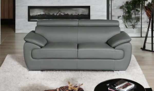69" Gray And Silver Faux Leather Loveseat - Image 2
