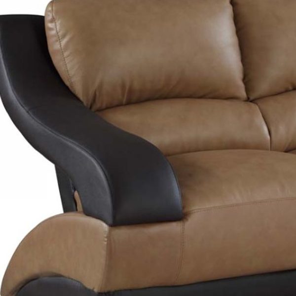 62" Brown and Black And Silver Faux Leather Loveseat - Image 3