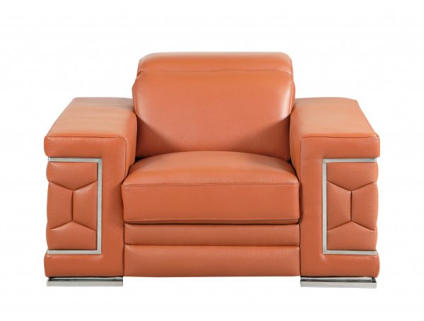 Three Piece Indoor Camel Italian Leather Six Person Seating Set - Image 3