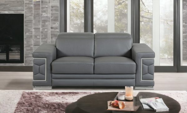 71" Gray And Silver Genuine Leather Love Seat - Image 2