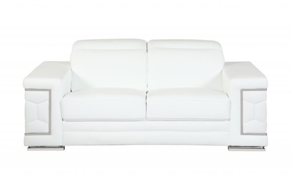 71" White Italian Leather Sofa With Silver Legs - Image 2