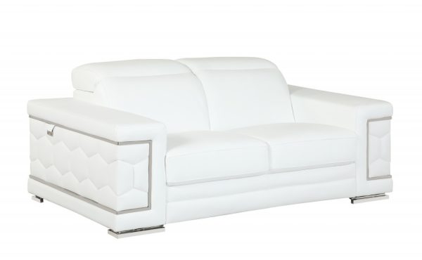 71" White Italian Leather Sofa With Silver Legs - Image 3
