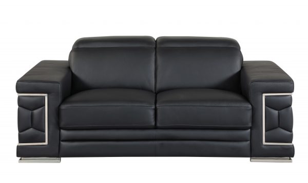 Three Piece Indoor Black Italian Leather Six Person Seating Set - Image 2