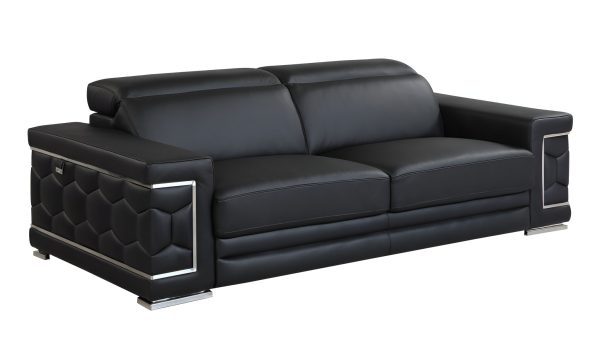 89" Black Italian Leather Sofa With Silver Legs - Image 3
