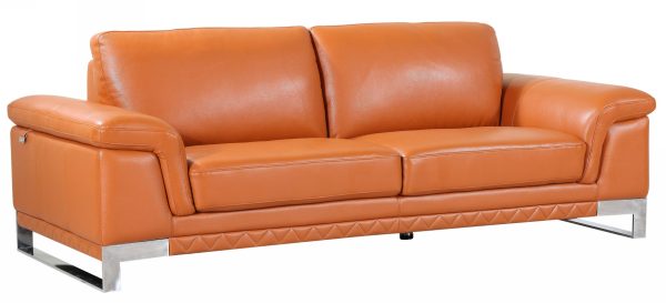 90" Orange Italian Leather Sofa With Silver Legs - Image 2