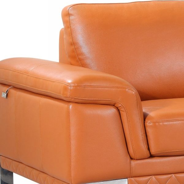 90" Orange Italian Leather Sofa With Silver Legs - Image 3