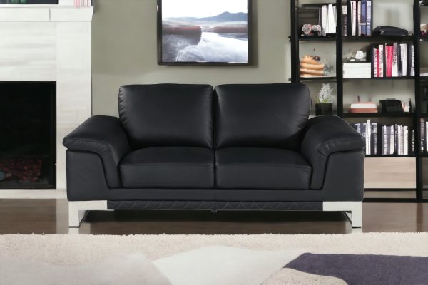 73" Black And Silver Genuine Leather Love Seat - Image 2