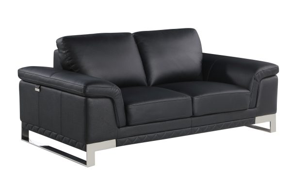 73" Black And Silver Genuine Leather Love Seat - Image 3