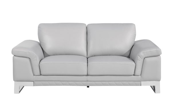 73" Light Gray And Silver Genuine Leather Loveseat - Image 3