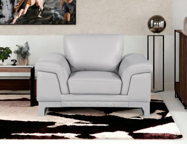 32" Grey Lovely Light Leather Chair - Image 4
