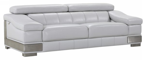 92" Light Gray Italian Leather Sofa With Silver Legs - Image 2