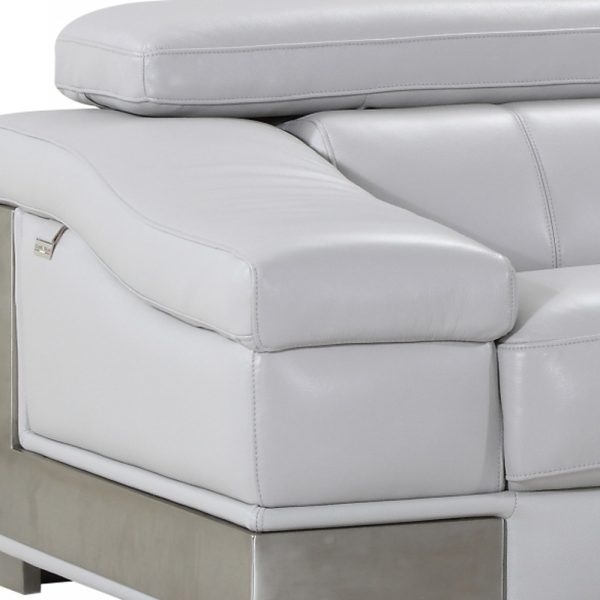 92" Light Gray Italian Leather Sofa With Silver Legs - Image 3